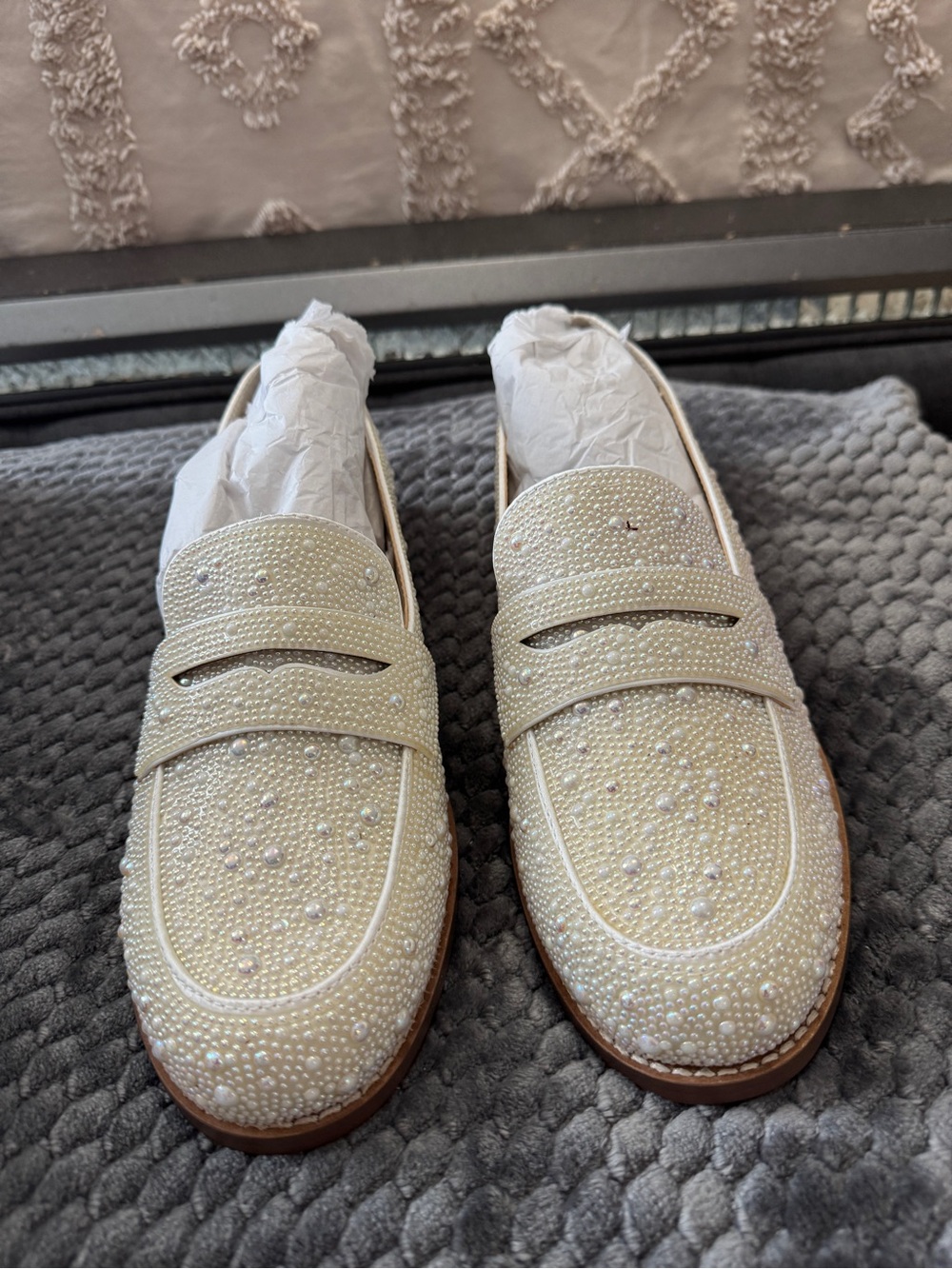 Betsey Johnson Pearl-Studded Ivory Loafers